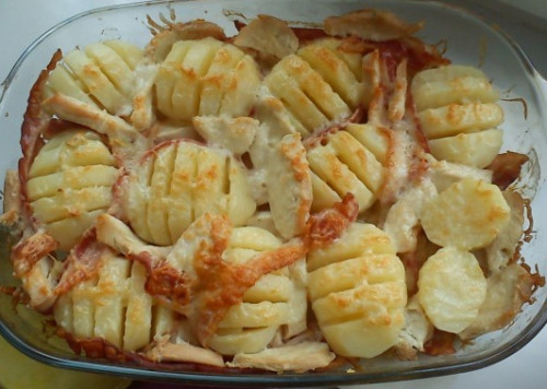 Csirkemell - Sajtos recés krumpli szalonnával